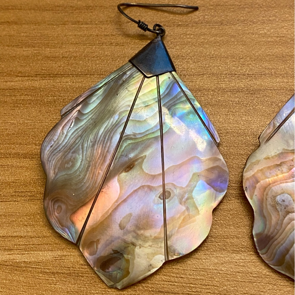 Beautiful vintage 925 sterling silver abalone shell dangle earrings - Picture 6 of 7